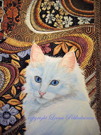 portrait painting of a Turkish Angora cat